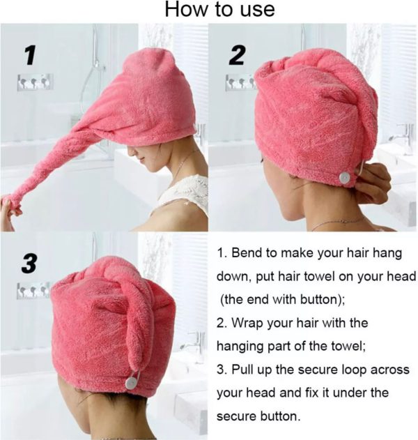 Bath Towels - Dry Hair Cap Super Absorbent Quick-drying Shower towel (Random color) 65 CM length