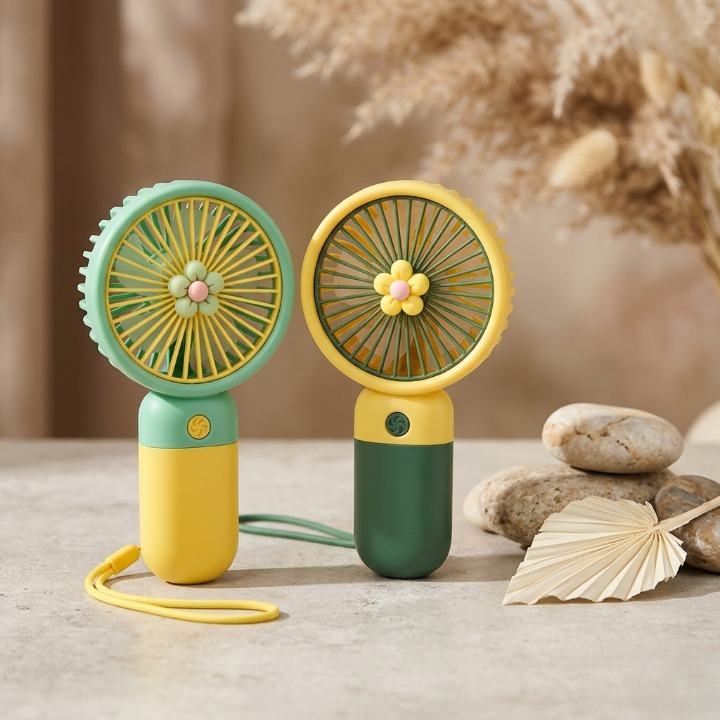 3 Speed Rechargeable Hand Fan – Mini Handy Fan For Kids With Stand (Random Color)