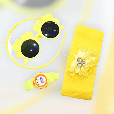 Yellow Sunflower Headband Watch Set for Girls - YELLOW