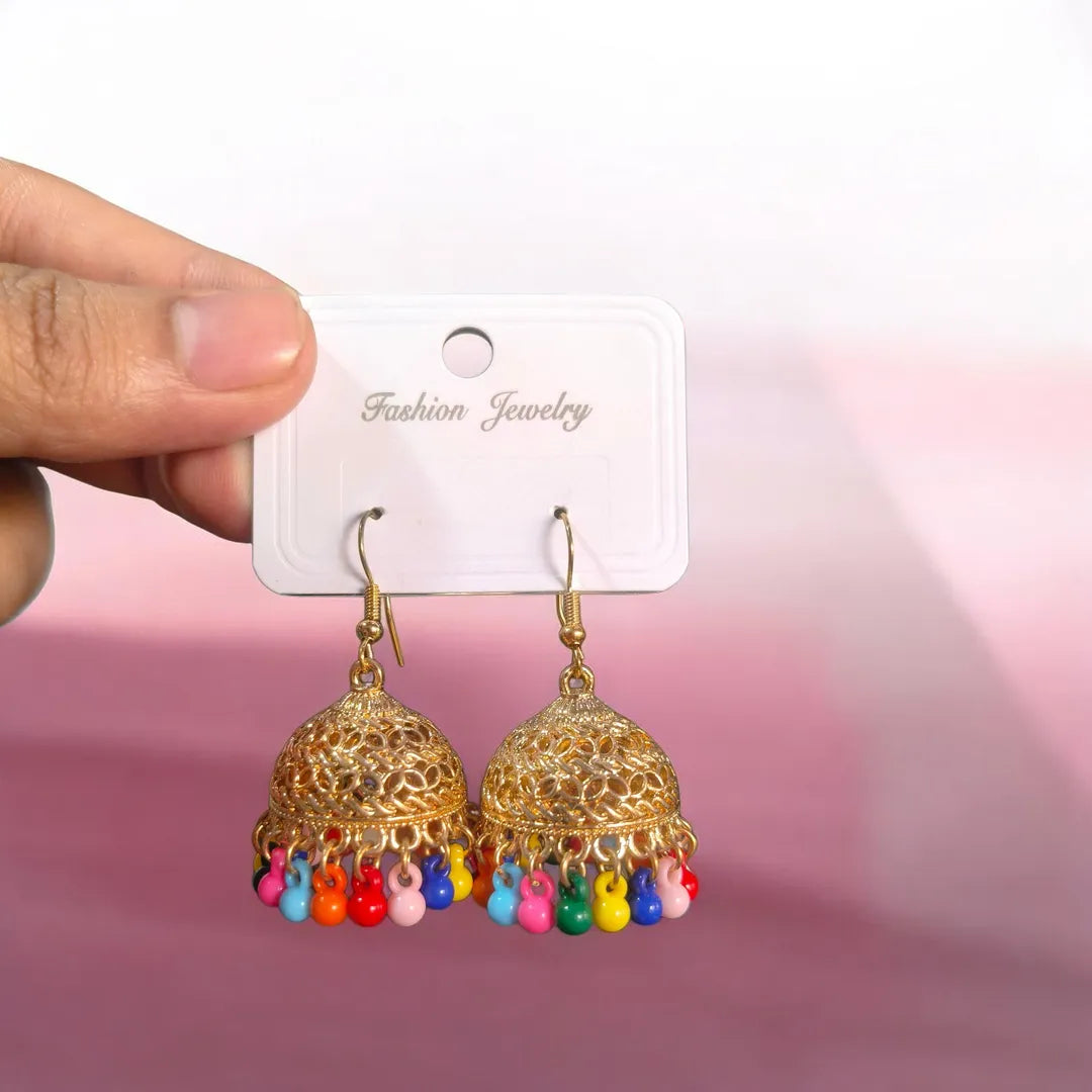 Gold Plated Multicolor Jhumka Earrings for Girls