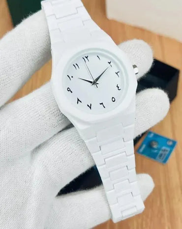 Premium Carbon Fiber Arabic Aura Watch for Men - WHITE