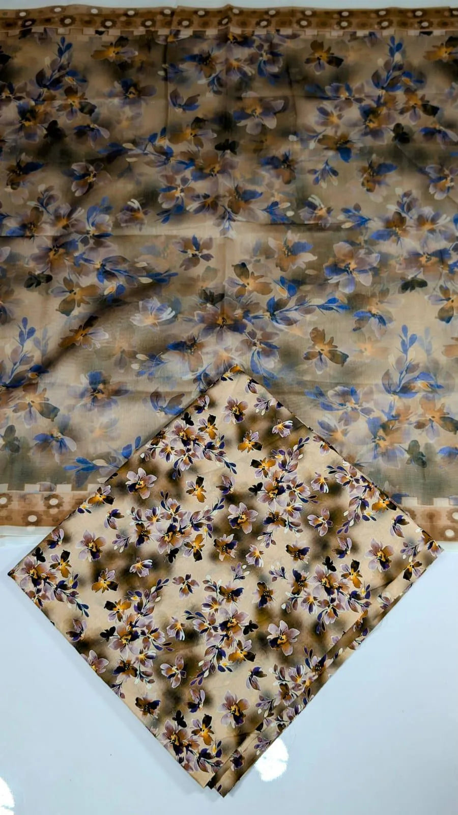 Pakistani Floral Embroidered Gown Suit Brown