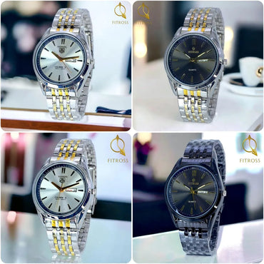 Men's Black Stainless Steel Quartz Watch with Day/Date Function - BLACK