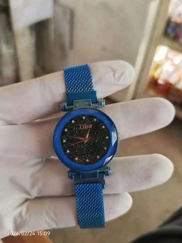 Women's Cobalt Blue Starry Sky Watch with Mesh Strap
