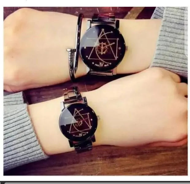 Couple Analog Watches Set Stainless Steel Black