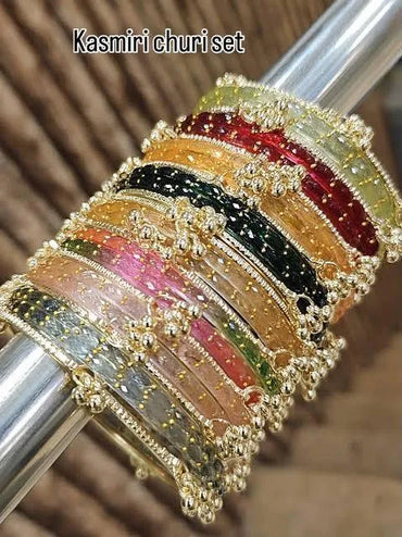 Multi Color Gemstone Kara Bangle Set for Women