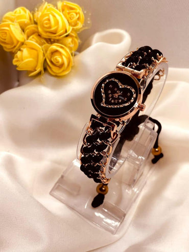 Rose Gold Heart Watch with Sparkles for Girls