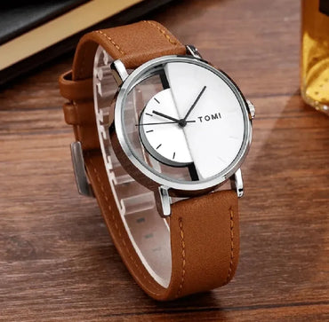 TOMI T-080 Unisex Watch Half Transparent Leather Strap