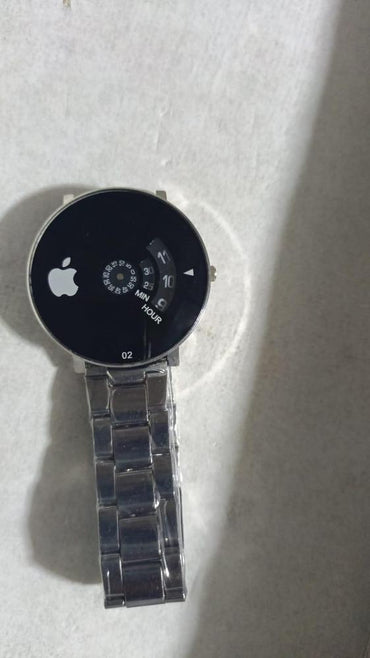 Men's Stainless Steel Black Dial Quartz Watch 48mm