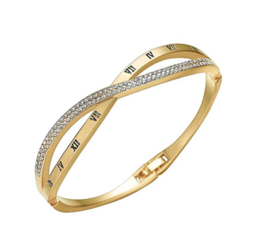 Gold Plated Infinity Kara Bracelet with Roman Numeral Stones