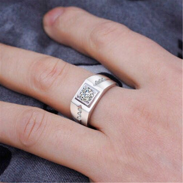 Men's 18K Platinum Plated Wide Diamond Ring