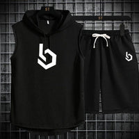 Firangi| Sign gym Summer Sleeveless Hooded Tracksuit For Men's (Tshirt + Shorts ) - Medium, Black