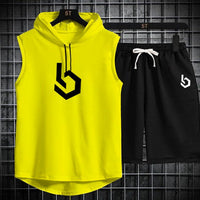 Firangi| Sign gym Summer Sleeveless Hooded Tracksuit For Men's (Tshirt + Shorts ) - Medium, Black