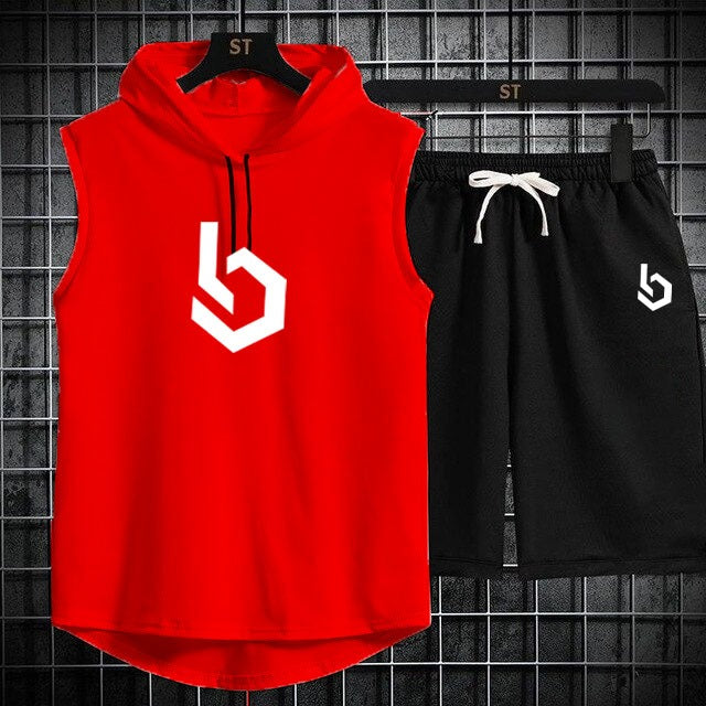 Firangi| Sign gym Summer Sleeveless Hooded Tracksuit For Men's (Tshirt + Shorts ) - Medium, Black