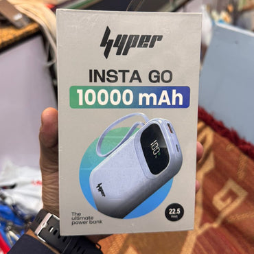 Hyper InstaGo 10000mah Powerbank 22.5W Fast Charging Digital Display Three Built In Cables Type C Lightning USB Multiple Ports