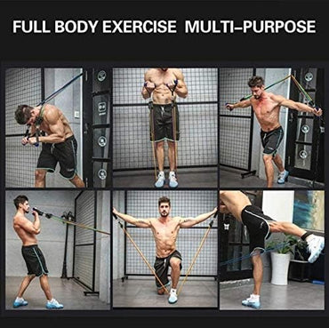 Resistance Bands Set | 11pcs Latex Pull Rope | With Door Anchor, Handles & Ankle Straps | Home & Gym Workout
