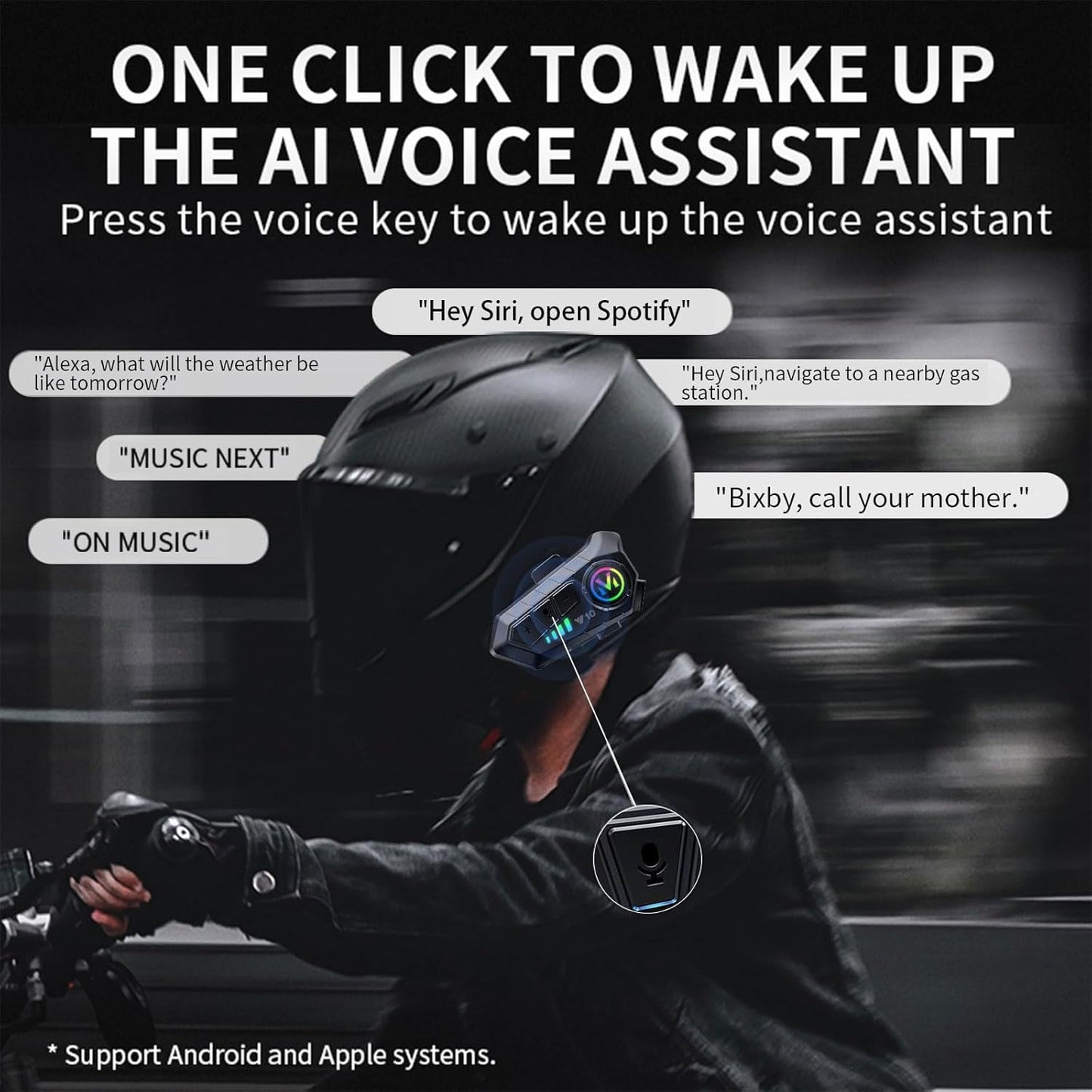 Motorcycle Helmet Bluetooth Headset Bluetooth 5.3 Smart Noise Reduction IPX6 Waterproof HiFi Headphones ~ Rechargeable