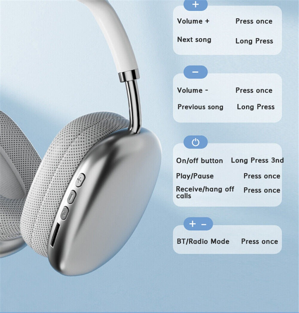 P9 Wireless Bluetooth Headphones – Fidelity Stereo Sound with Foldable Design, Soft Cushion Comfort, and Multi-Mode Playback ( Mix Color