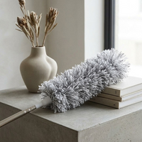 Microfiber Gray Fan Duster – Extendable Stainless Steel Long Pole & Bendable Washable Cleaning Brush