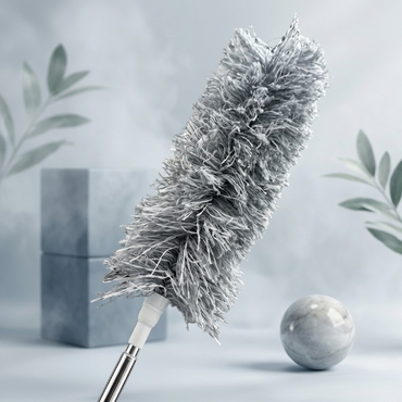 Microfiber Gray Fan Duster – Extendable Stainless Steel Long Pole & Bendable Washable Cleaning Brush