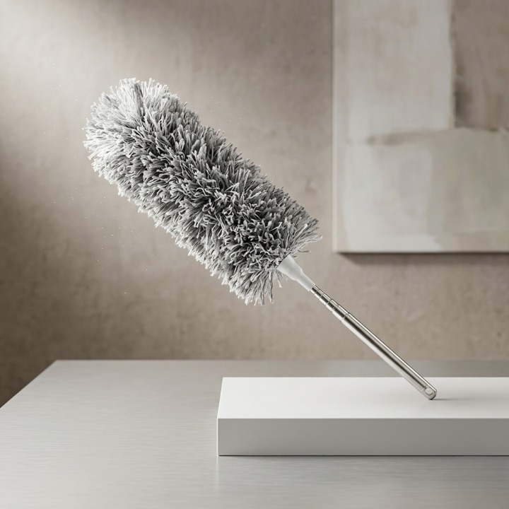Microfiber Gray Fan Duster – Extendable Stainless Steel Long Pole & Bendable Washable Cleaning Brush