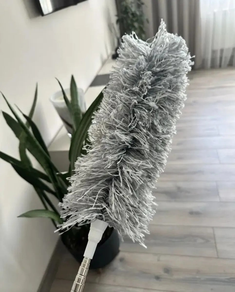 Microfiber Gray Fan Duster – Extendable Stainless Steel Long Pole & Bendable Washable Cleaning Brush