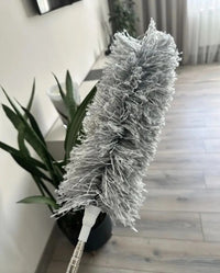 Microfiber Gray Fan Duster – Extendable Stainless Steel Long Pole & Bendable Washable Cleaning Brush