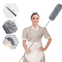 Microfiber Gray Fan Duster – Extendable Stainless Steel Long Pole & Bendable Washable Cleaning Brush