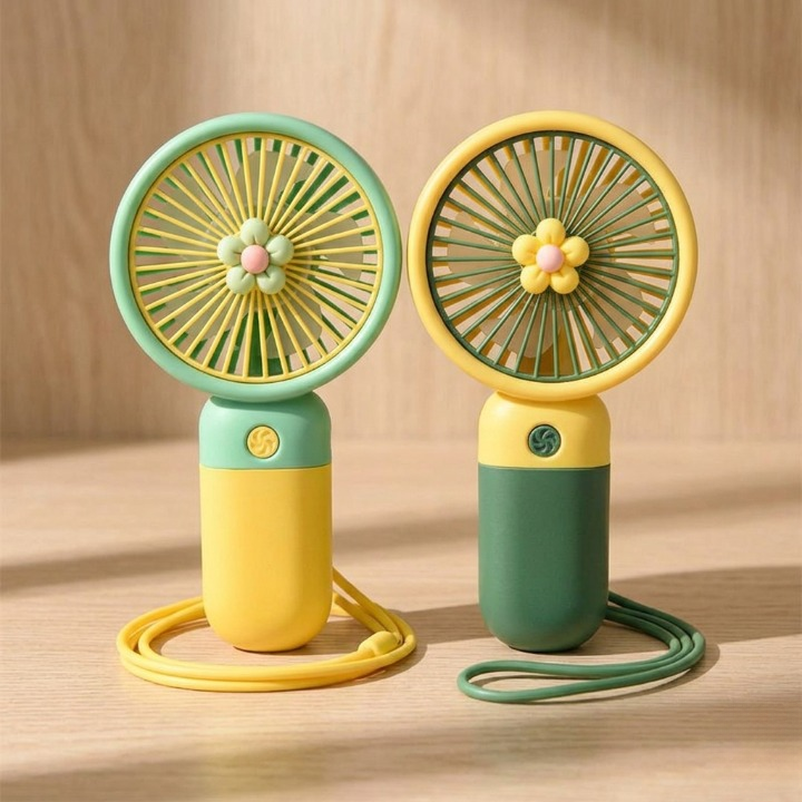 3 Speed Rechargeable Hand Fan – Mini Handy Fan For Kids With Stand (Random Color)