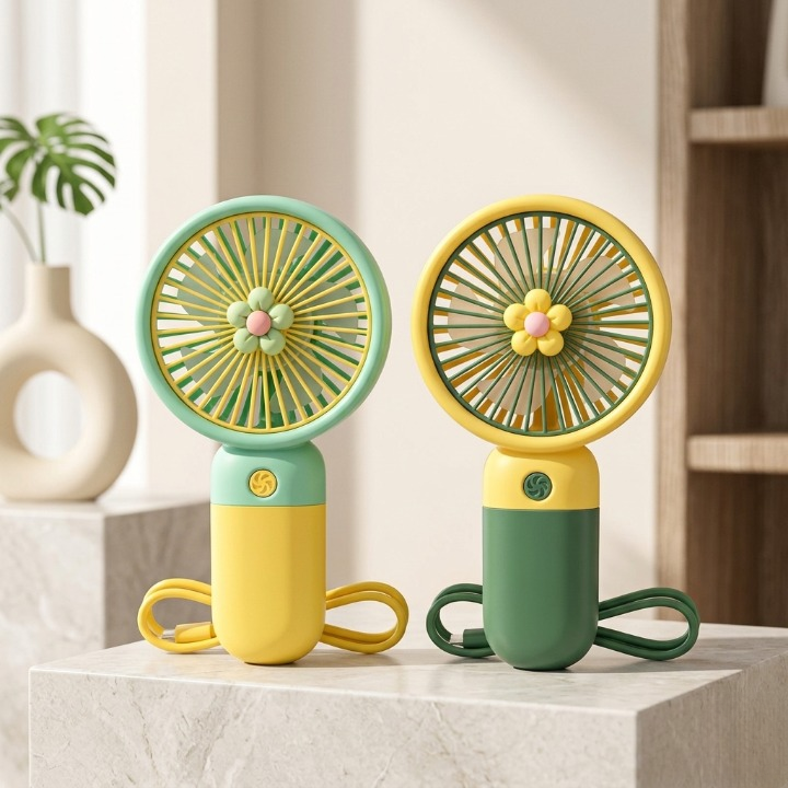 3 Speed Rechargeable Hand Fan – Mini Handy Fan For Kids With Stand (Random Color)