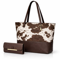 2 Pcs Premium Cow Print Tote Bag Set for Women – Black