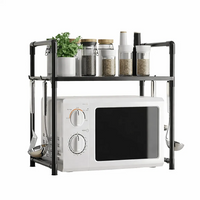 Microwave Oven Storage Rack 2-Tier Kitchen Organizer | Space-Saving Carbon Steel Shelf For Countertop And Utensils | Random Colour