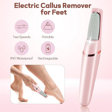 Electronic Pedicure Tool – Rechargeable Electric Foot File Callus Remover with Dual Speed & 2 Replacement Roller Heads