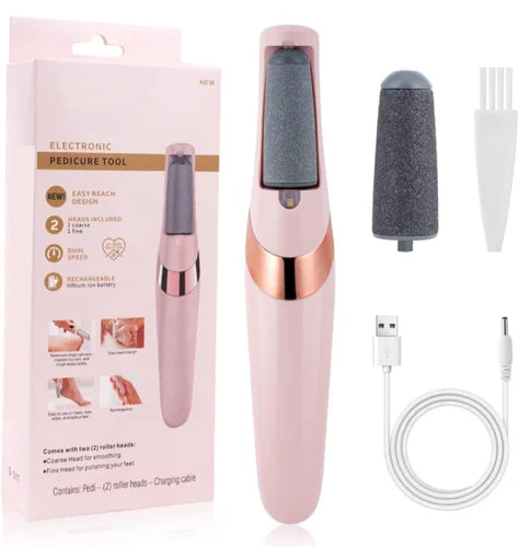 Electronic Pedicure Tool – Rechargeable Electric Foot File Callus Remover with Dual Speed & 2 Replacement Roller Heads