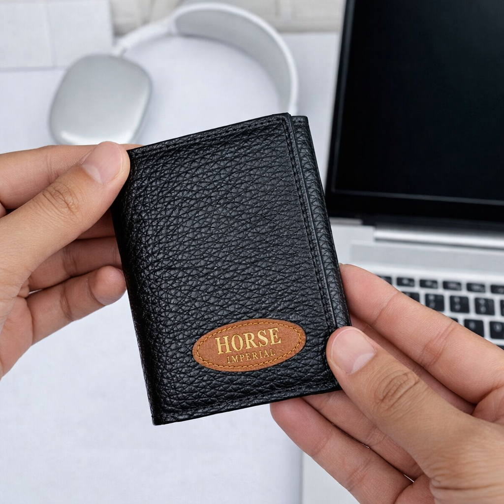 Horse Imperial Premium Tri-Fold Wallet – 10 Card Slots | Dual Cash Pockets - Beige