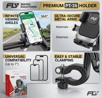 FLY Universal Mechanical Bike & Motorcycle Phone Mount – 360° Adjustable Handlebar Bracket for Bicycles, Scooters & E-Bikes