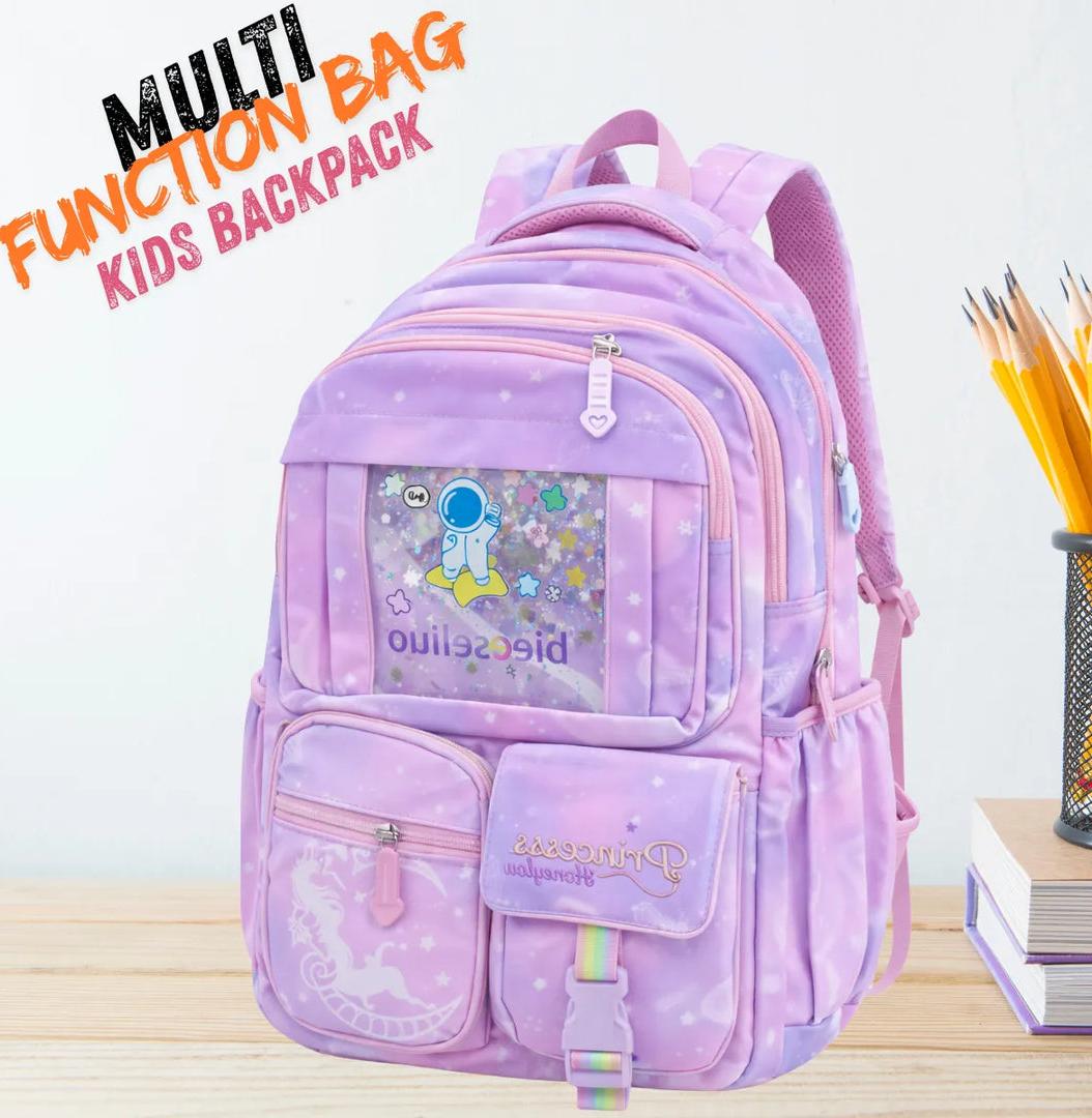 Princess Dream Rainbow School Backpack – Large Capacity Ergonomic Pastel Book Bag for Girls (44×31×13 cm)