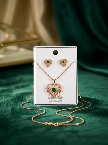 Golden Elephant Pendant & Earrings Set for Women