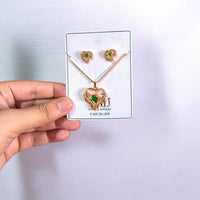 Golden Elephant Pendant & Earrings Set for Women