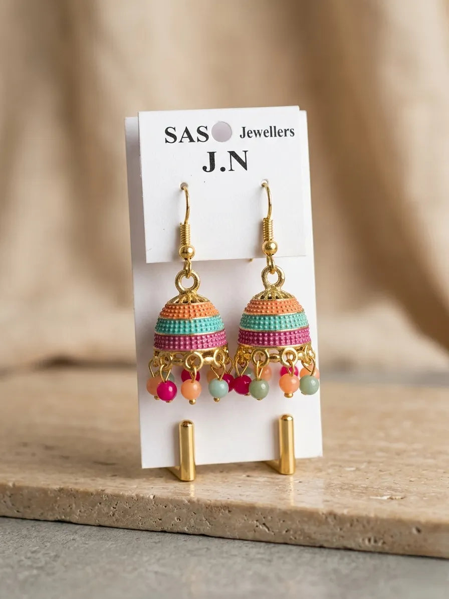 Multicolor Funky Jhumka Earrings Gold Plated