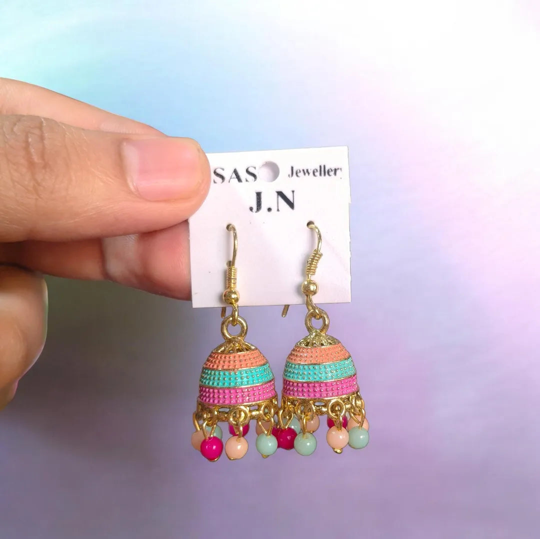 Multicolor Funky Jhumka Earrings Gold Plated