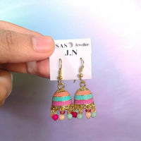 Multicolor Funky Jhumka Earrings Gold Plated