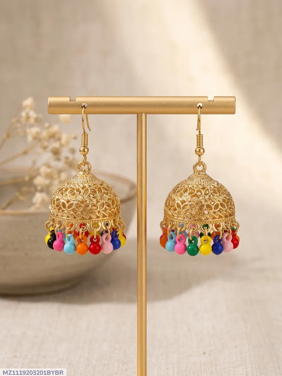 Gold Plated Multicolor Jhumka Earrings for Girls