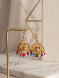 Gold Plated Multicolor Jhumka Earrings for Girls
