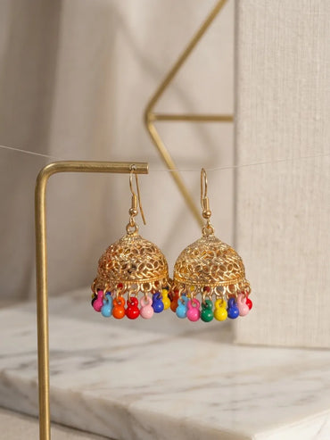 Gold Plated Multicolor Jhumka Earrings for Girls