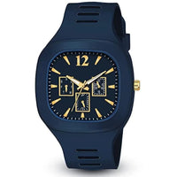 Blue Analog Watch with Gold Accents for Men