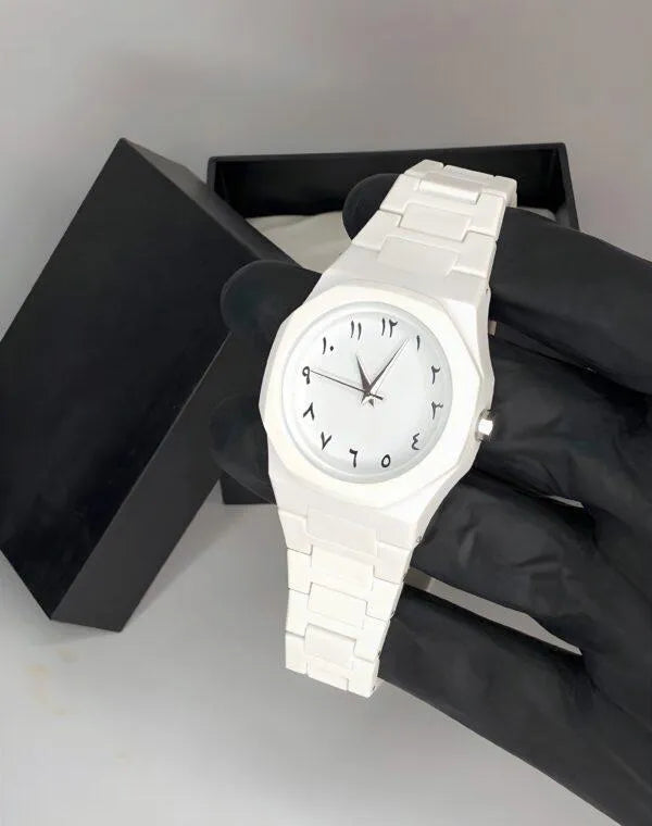Premium Carbon Fiber Arabic Aura Watch for Men - WHITE