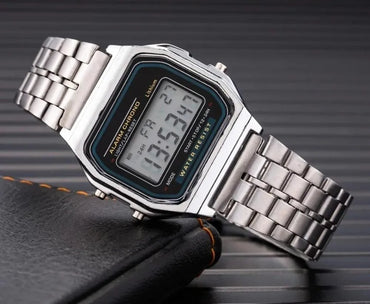 Stainless Steel Digital Watch for Men Silver Water Resistant