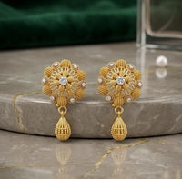 Golden Floral Earrings Gold Plated, Easy Wear