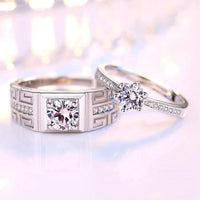 Silver Plated Crystal Couple Rings Set of 2 Adjustable